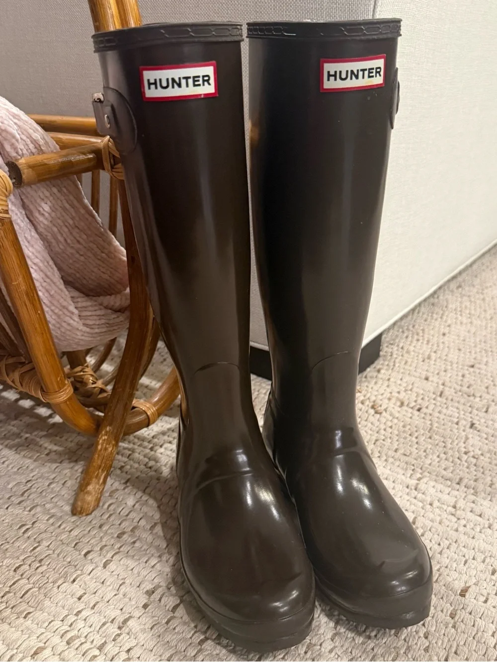 Hunter Original Tall Gloss Rain Boots Brown Women's Size US 4 Medium Excellent